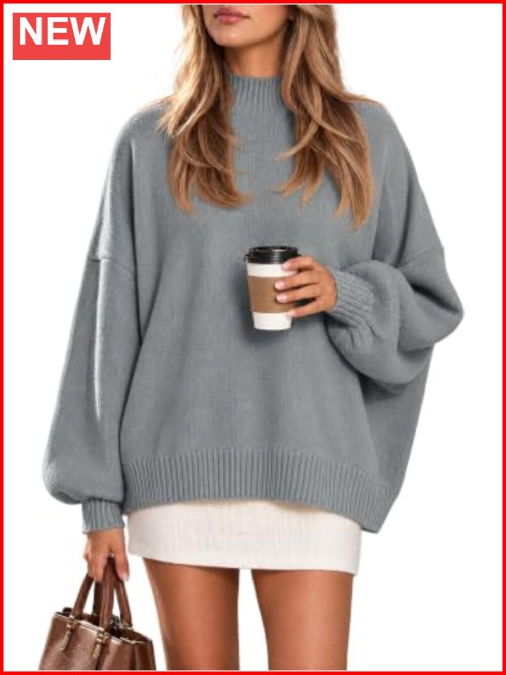 Oversized Mock Neck Pullover Tunic Sweater Long Sleeve Knit